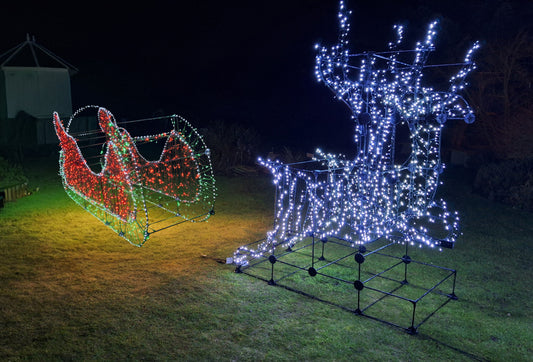Santa's Sleigh & 1 Pair Reindeer  Kit With Lights